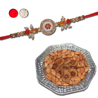 "RAKHIS -AD 4200 A (Single Rakhi), Dryfruit Thali - RD900 - Click here to View more details about this Product